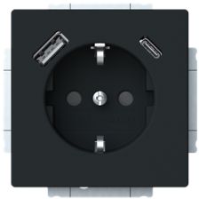 Busch Jaeger Future Linear Wandcontactdoos kinderbeveiliging + 2x USB-Lader MAT zwart 20 EUCB2USBAC-885