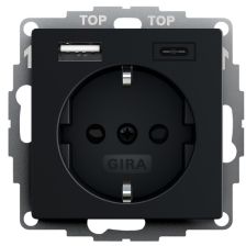 GIRA wandcontactdoos kinderveilig met USB A en USB C aansluiting Mat Zwart 2459005